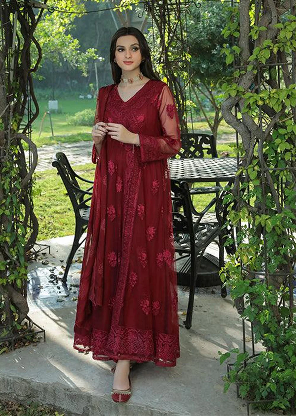 Afsana - Readymade 3 Piece Garnet Suit - Image 2