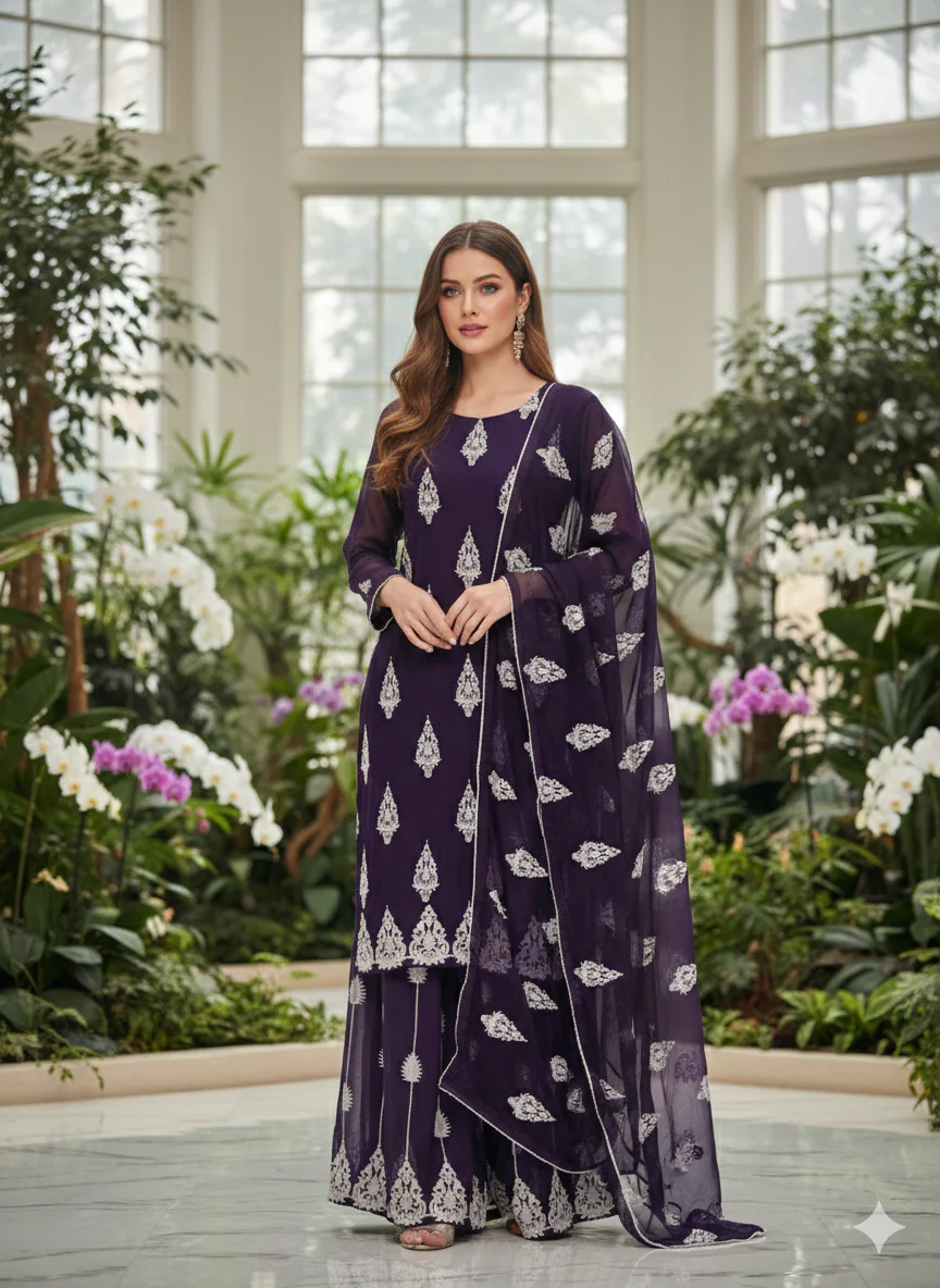 ALM-106 -  Embroidered Chiffon Suit - Image 2
