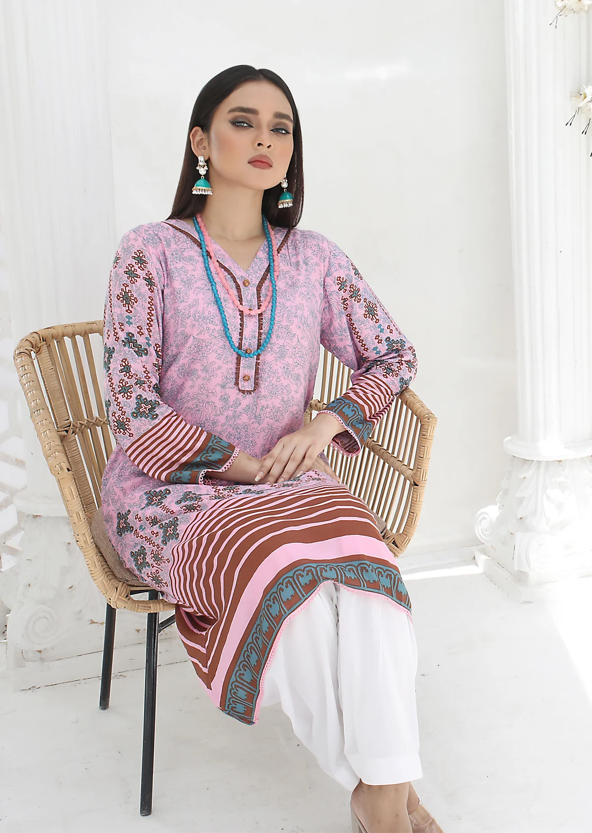 AMT42002 Saleha - Pink/Blue Lawn Kurti - Image 2