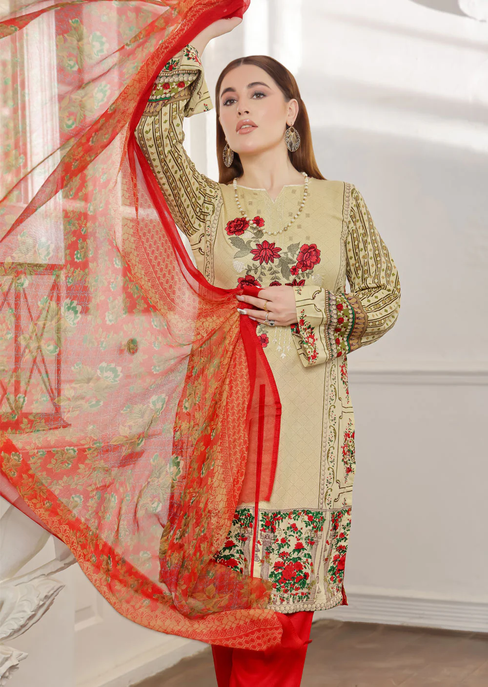 AMT4803 - Gold Readymade Lawn Suit - Image 2
