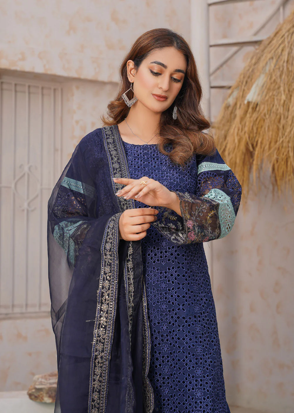 ANI101 Navy readymade Chickenkari Suit - Image 4