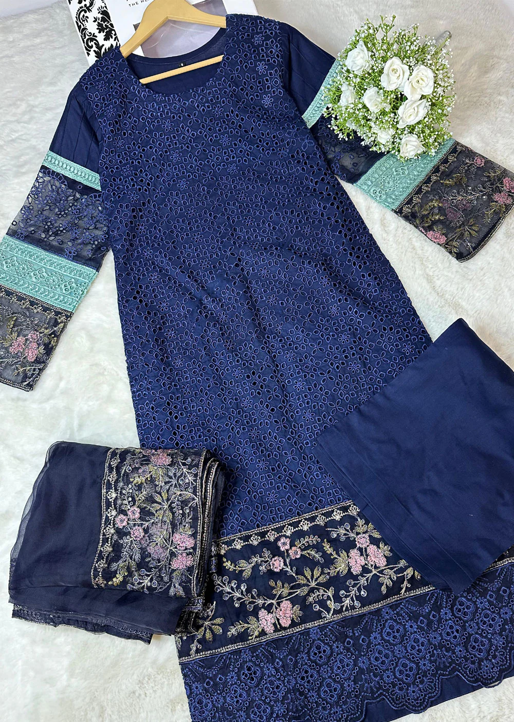 ANI101 Navy readymade Chickenkari Suit - Image 7