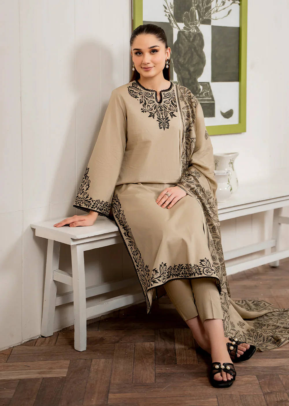 AREENAH- Readymade 3 Piece Cotton Suit - Image 4