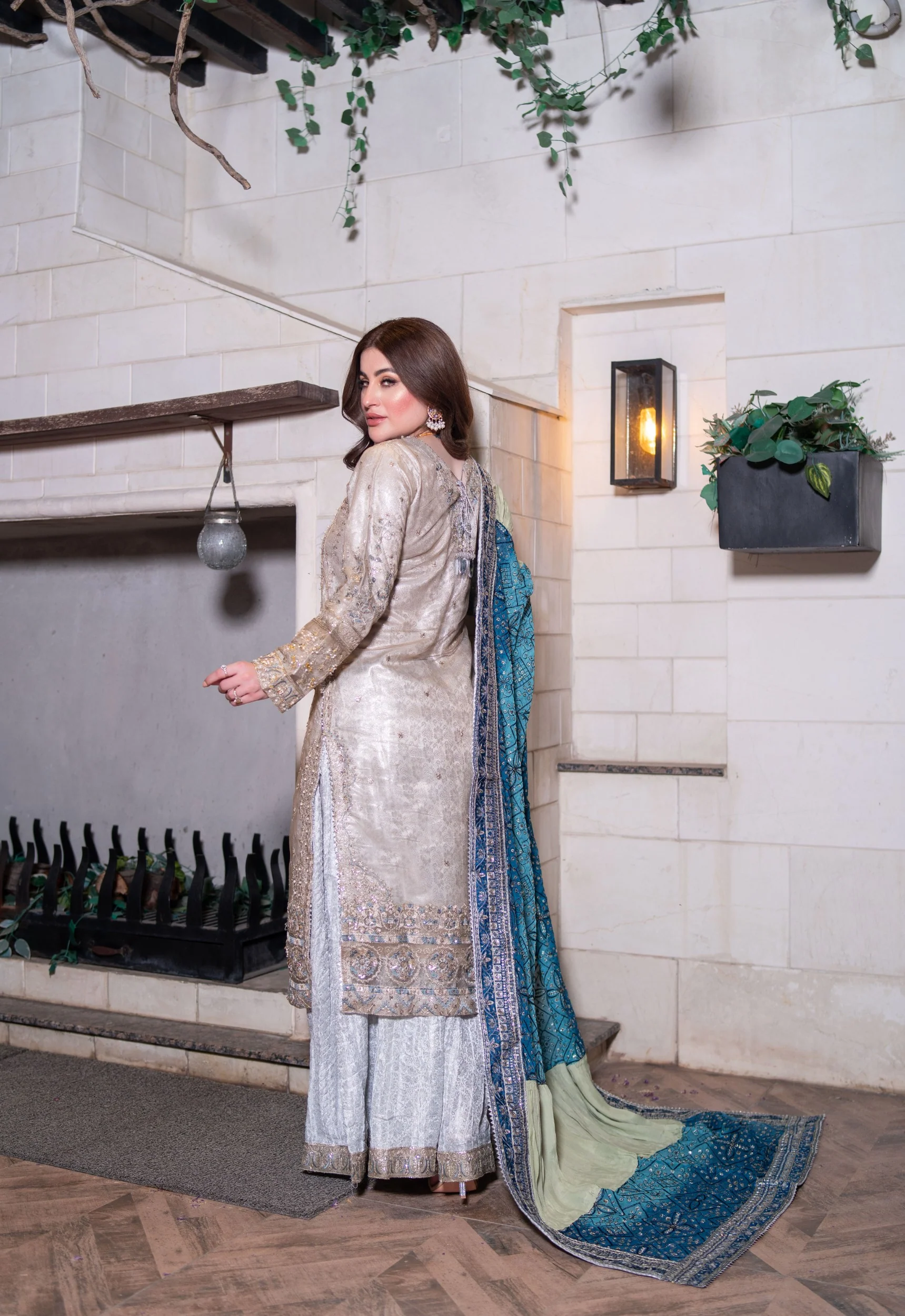 MARW-1608- Silver- Readymade Wedding Wear Outfit - Image 4