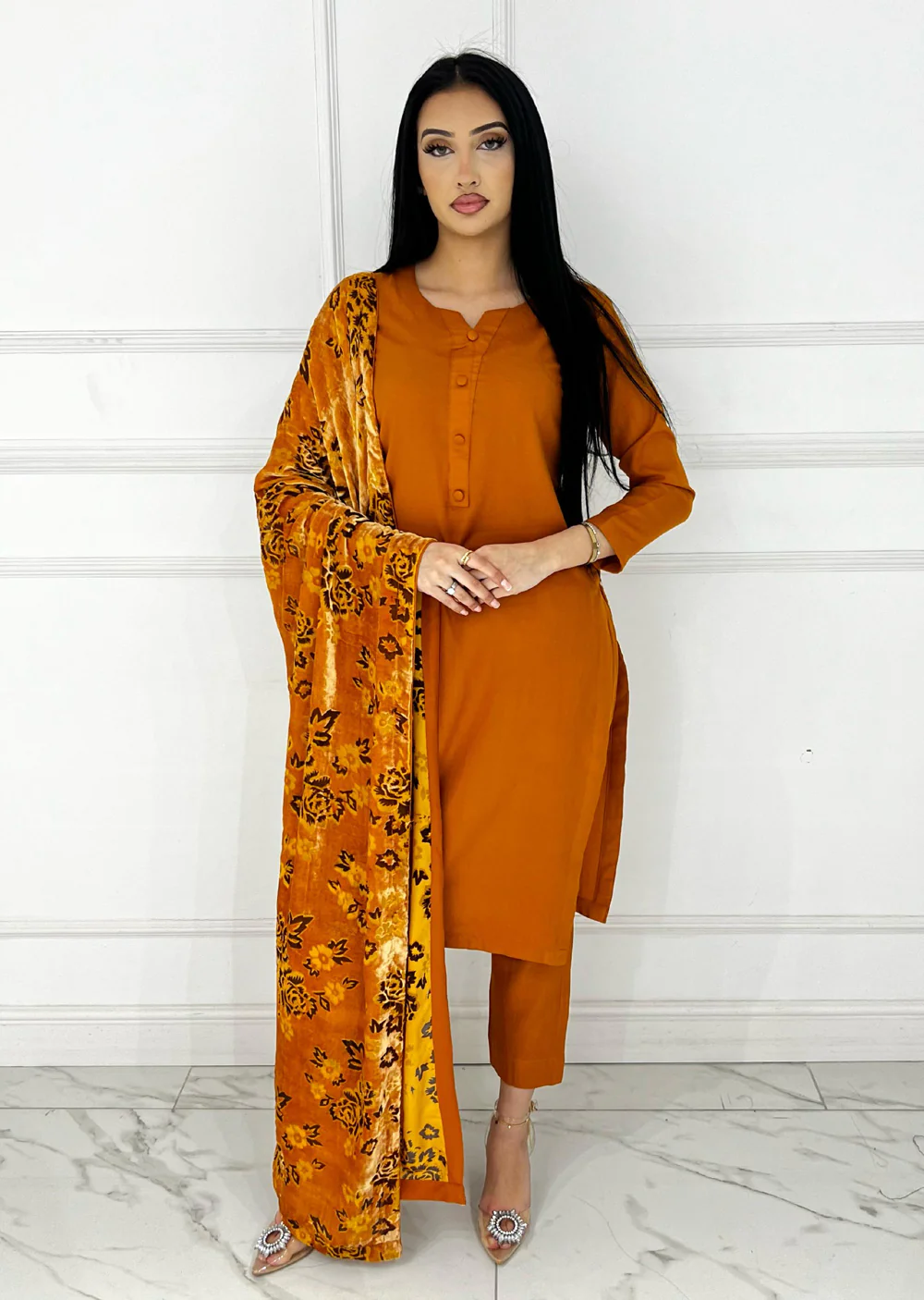 ASBC-01 - Orange - Readymade Dhanak with Palachi Shawl Suit
