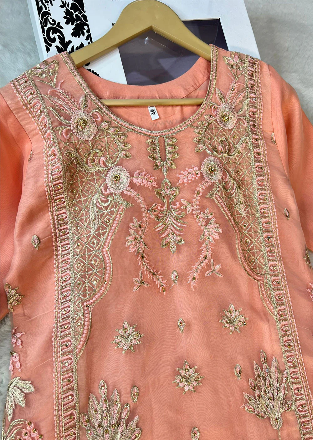ASK634 Readymade Organza Peach Suit - Image 2