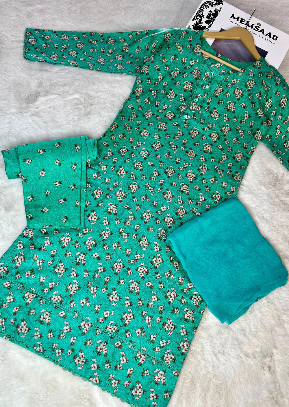 ASK722 Readymade Green Cotton 3 Piece Suit
