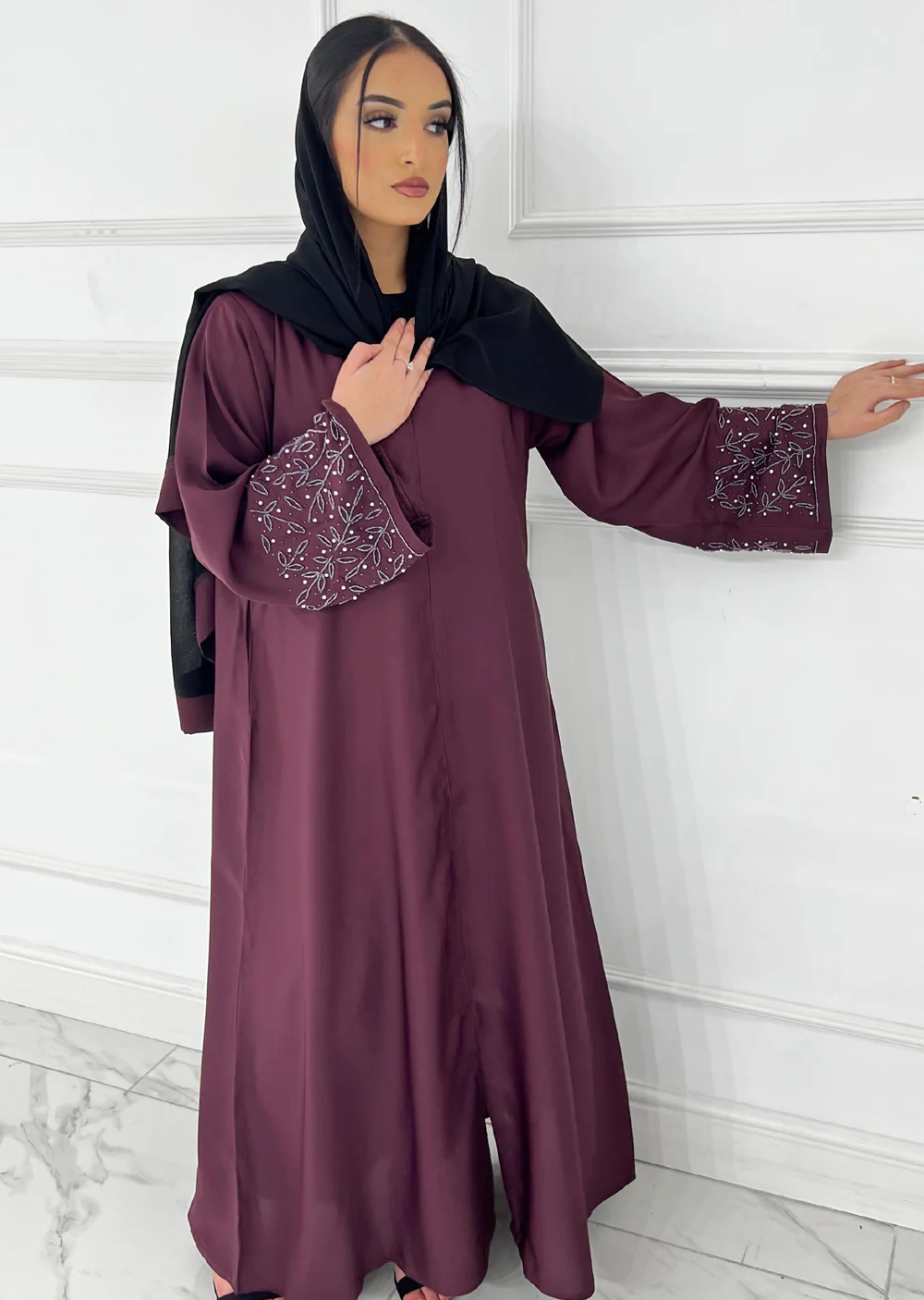 ASL-249 - Hina - Plum- Ladies Fancy Abaya - Image 4