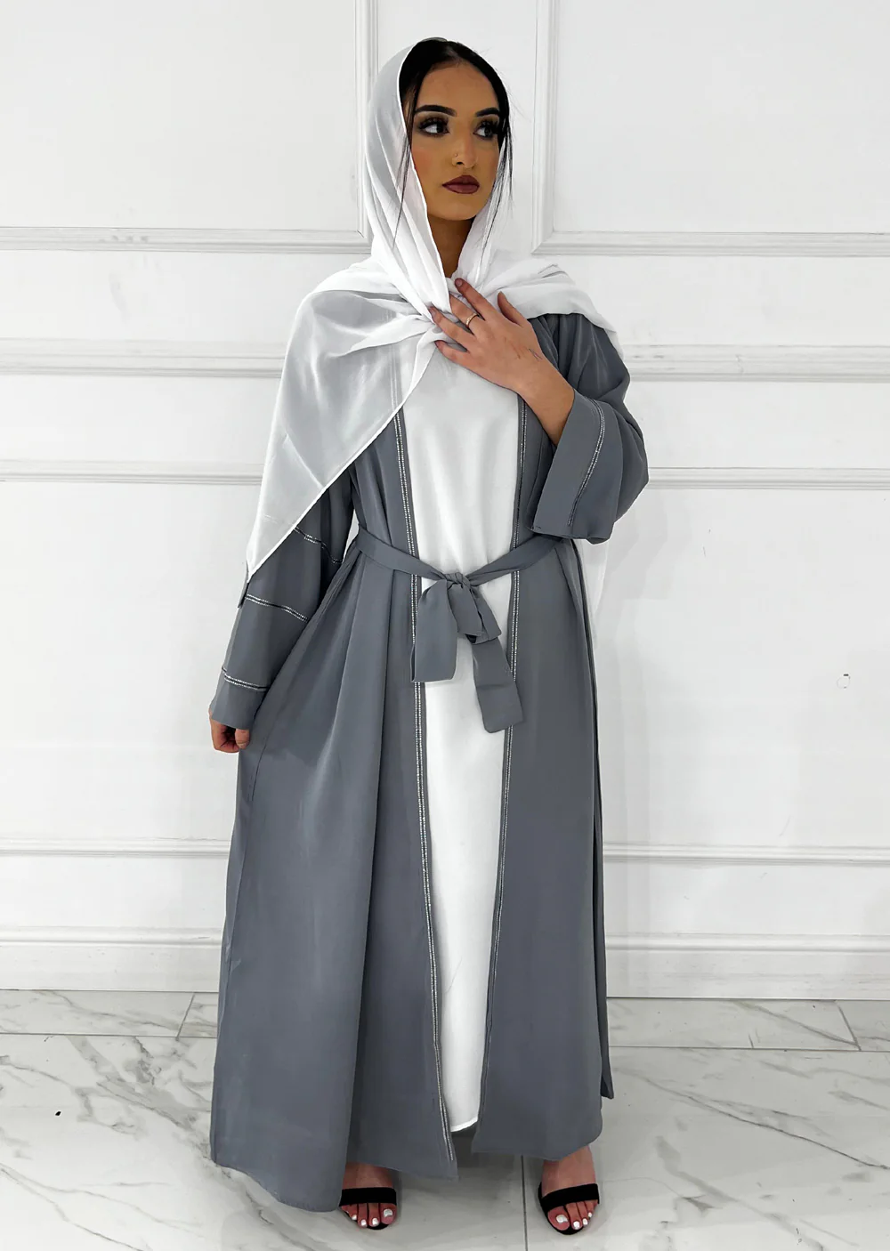 ASL-50 -Ayesha - Grey Ladies Fancy Abaya