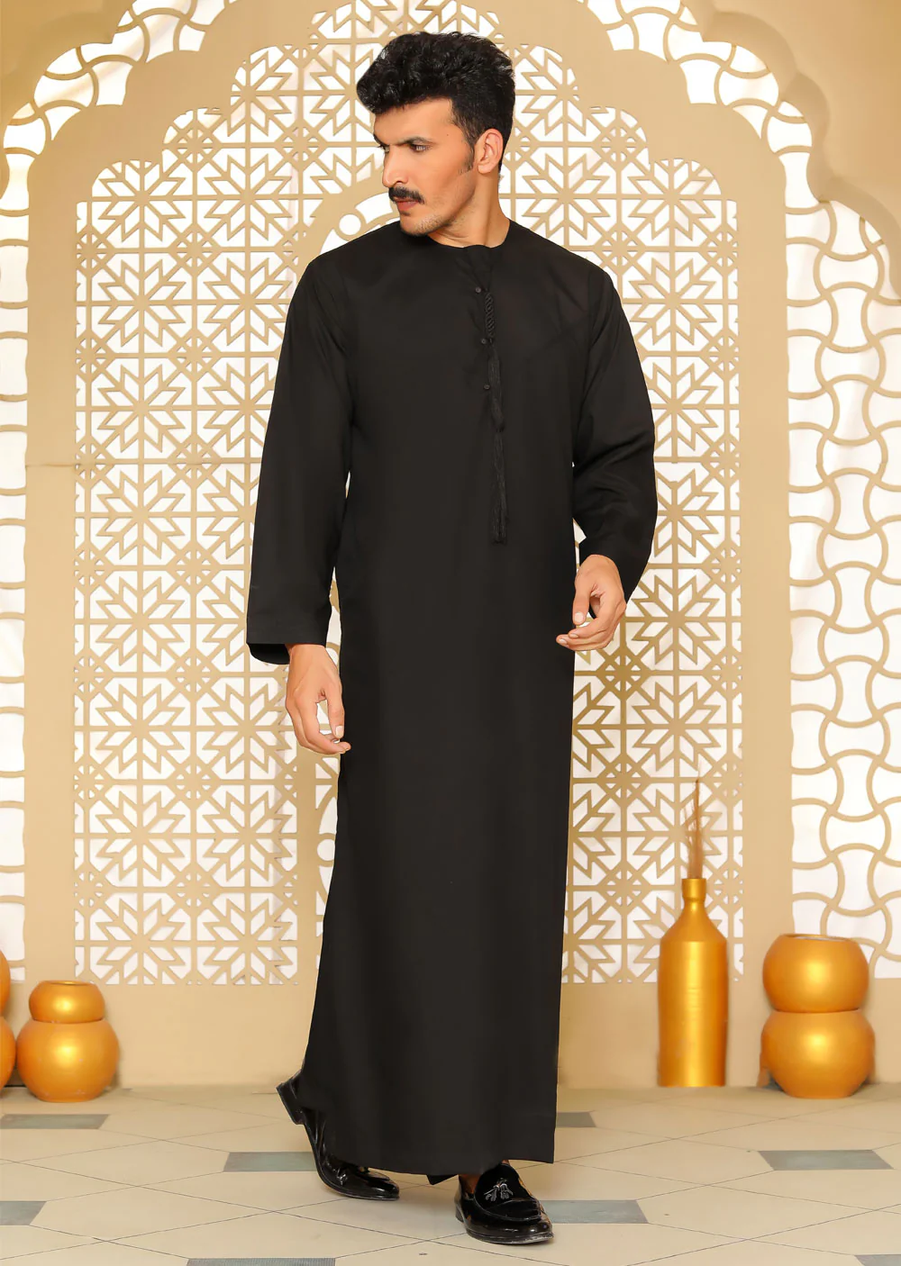 ASM03 Mens/Boys Omani Style Black Thobe