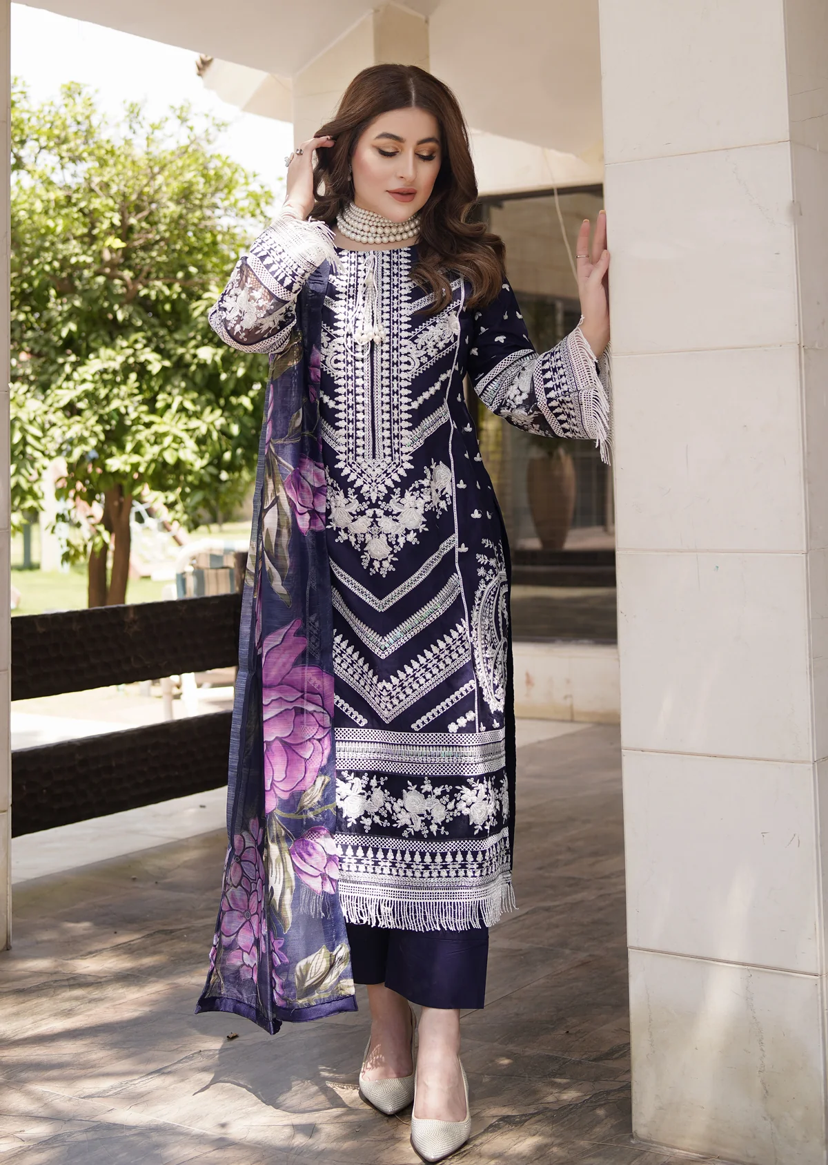 ATR-1129 - Navy Blue - Sehrish B Lux Linen