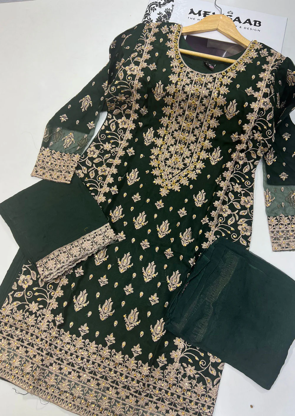 BP1107 Green Readymade Organza Suit