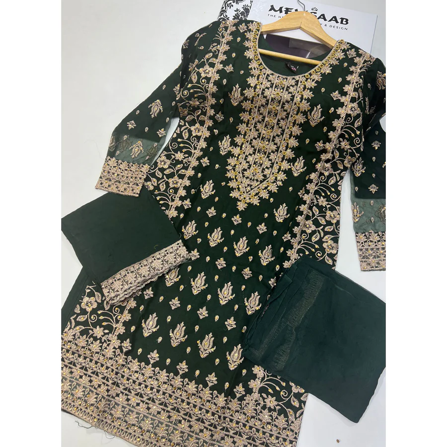 BP1107 Green Readymade Organza Suit - Image 2