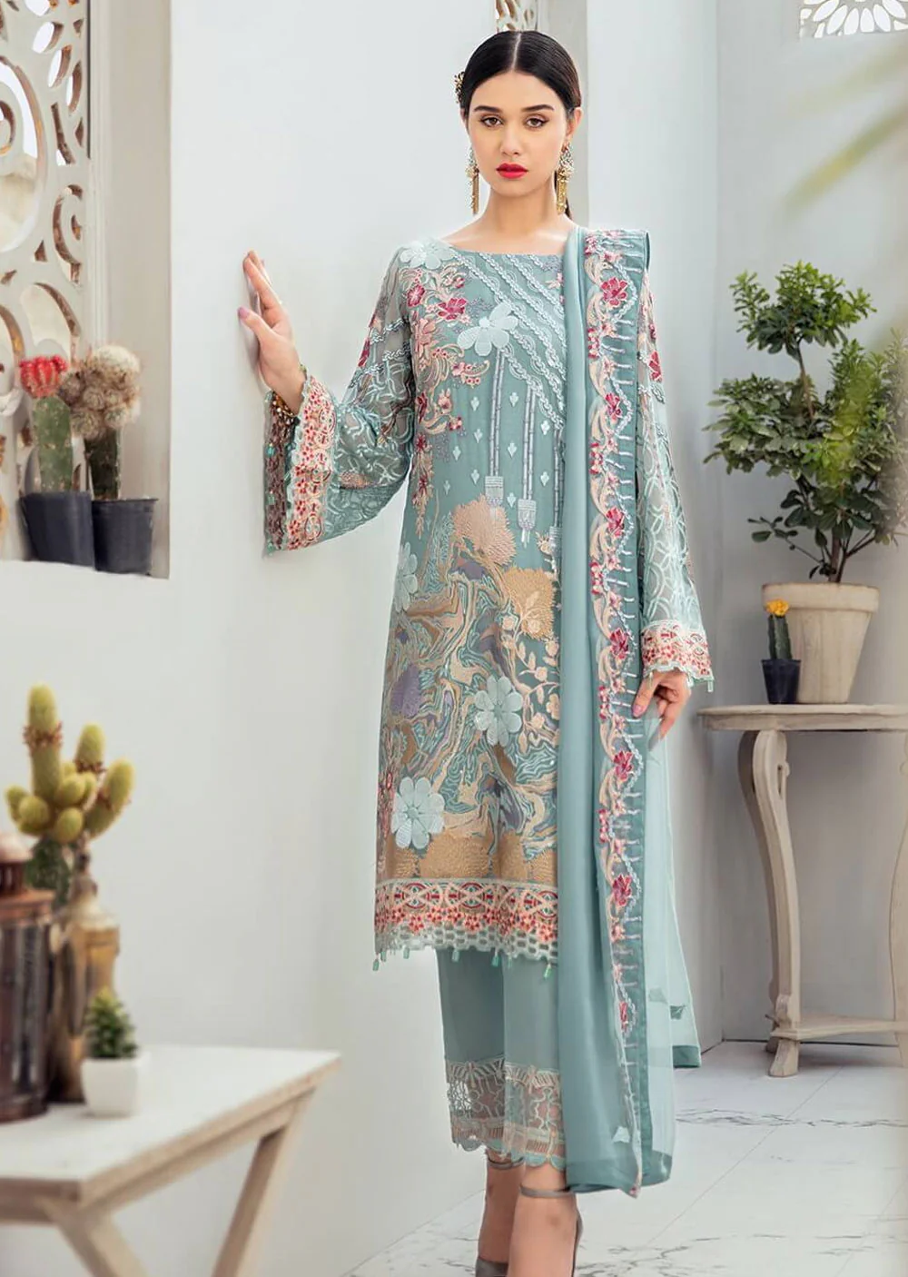 D-611 - Readymade Chiffon Suit - Ramsha Rangoon Vol 6