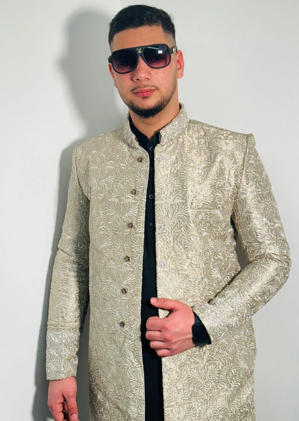 DH102 Grey Mens Sherwani - Image 3