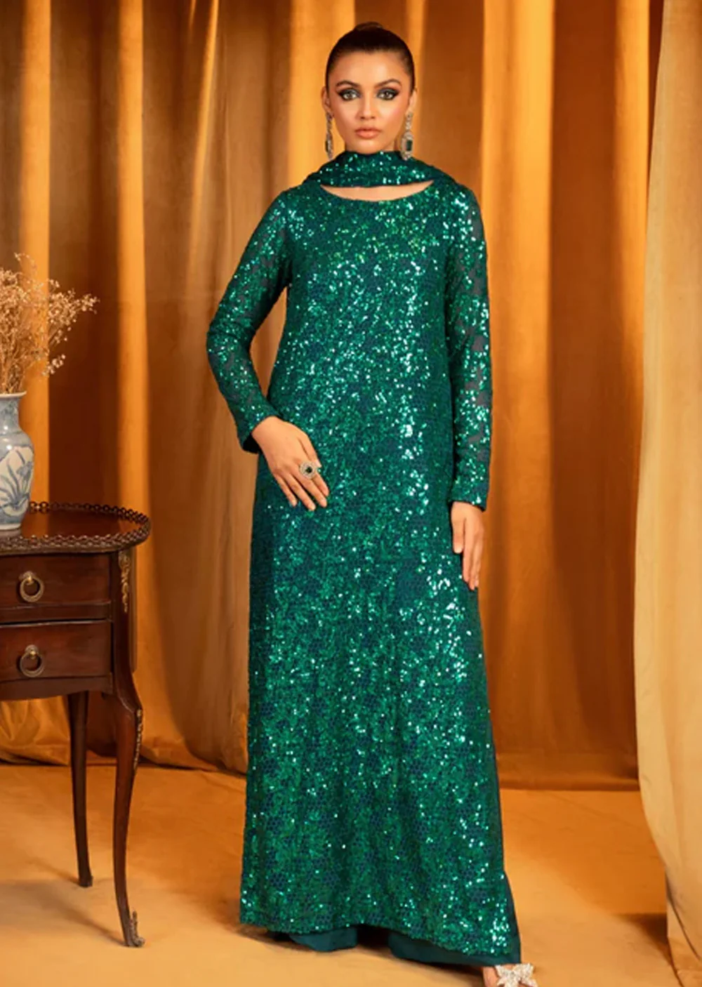 DLU5087-Aquamarine - Meeral Luxe - Readymade Organza Suit