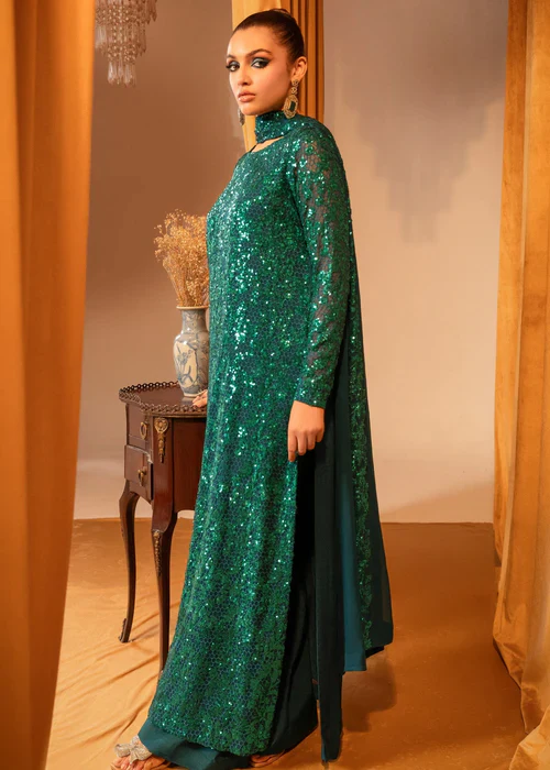 DLU5087-Aquamarine - Meeral Luxe - Readymade Organza Suit - Image 3