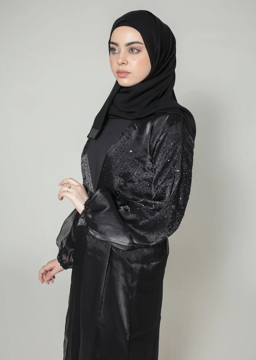 DSL-01 Fatima - Black Jacket Style Abaya Set - Image 6