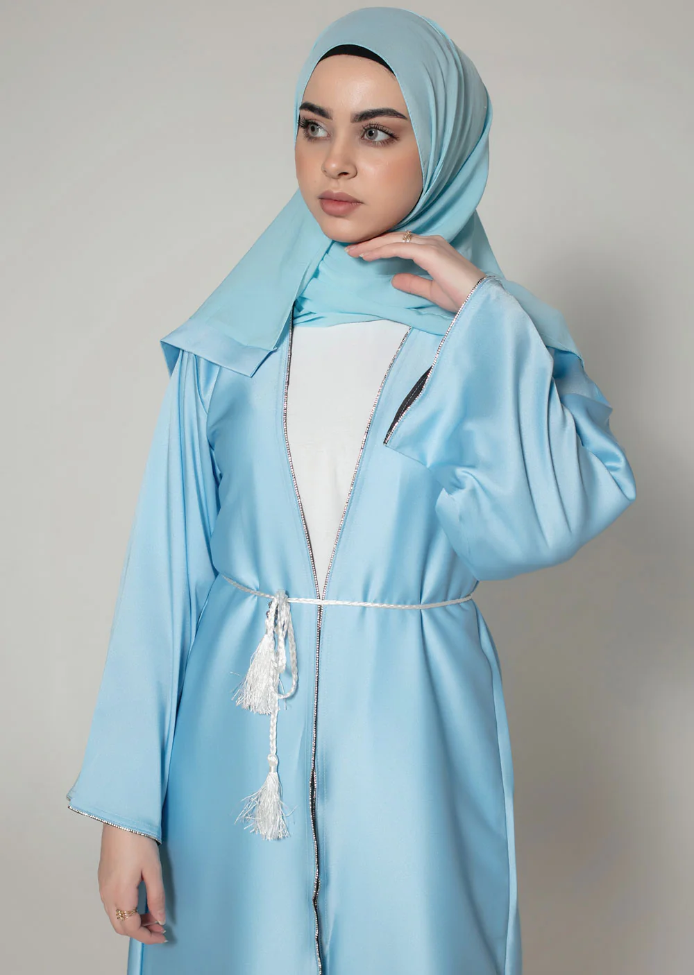 DSL-06 Zobiya - Blue Jacket Style Abaya Set - Image 5
