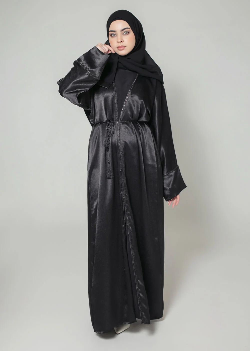 DSL-07 Laraib - Black Jacket Style Abaya Set - Image 10