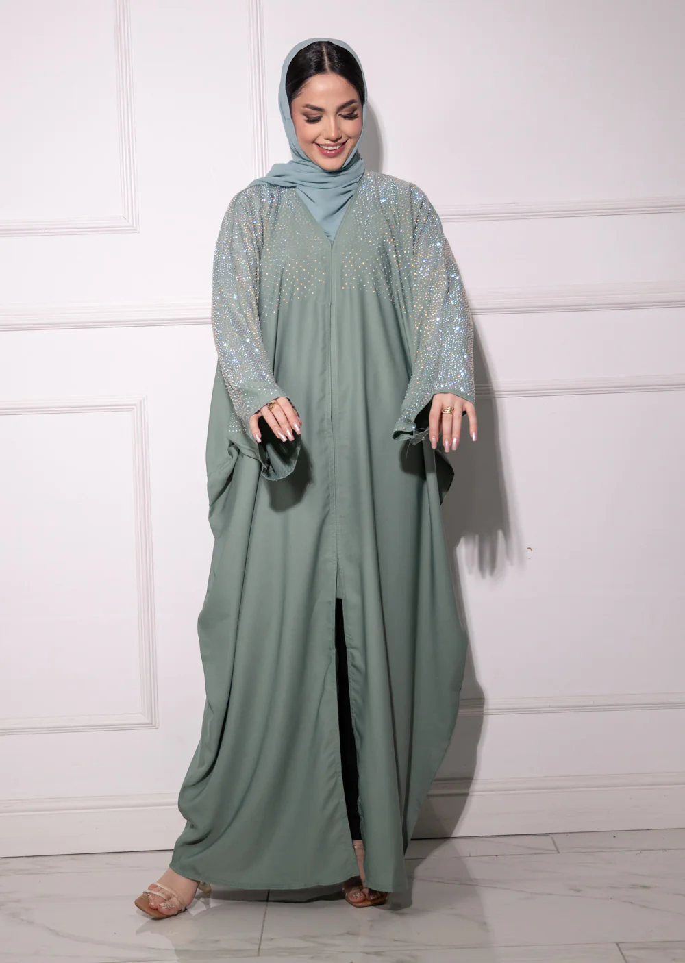 DSL-203 Aroosh - Teal Smoke Abaya - Image 2
