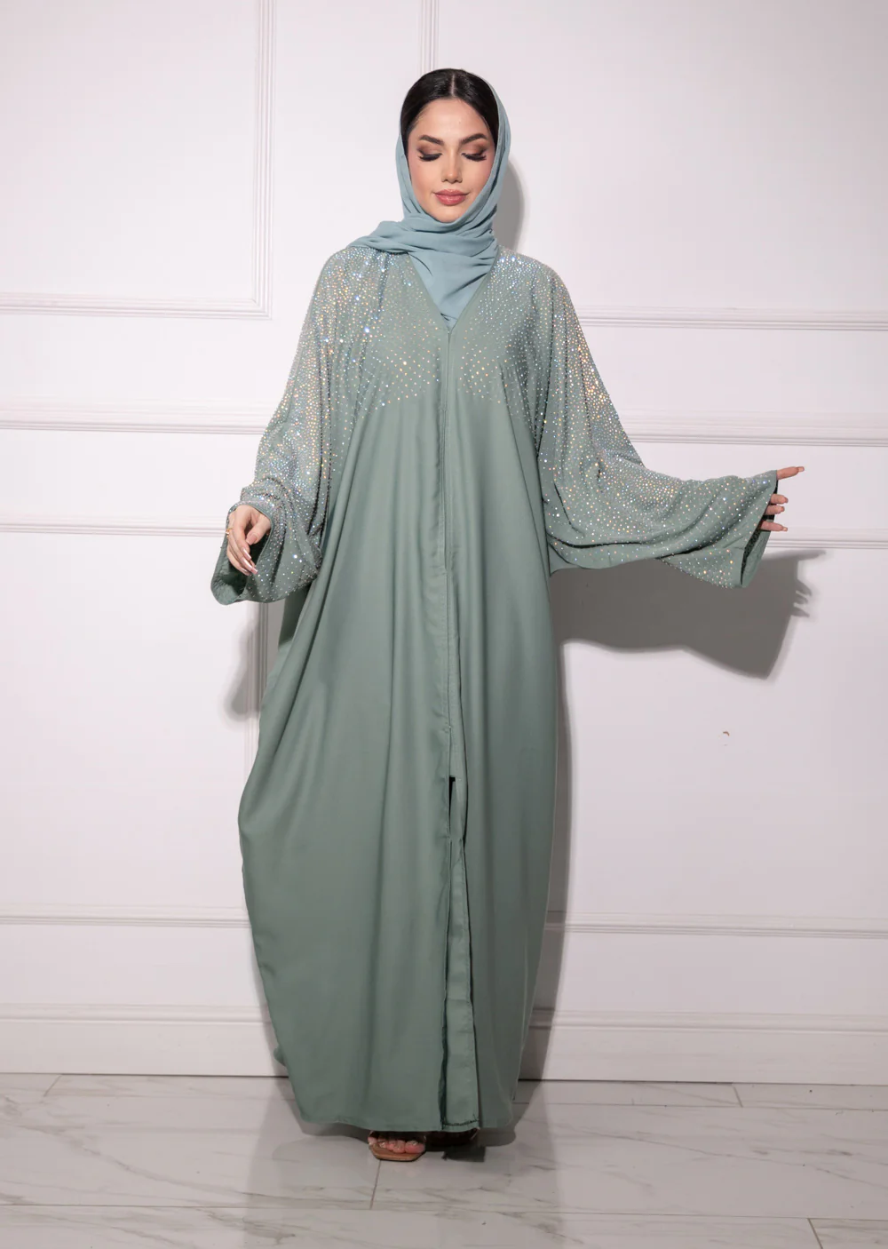 DSL-203 Aroosh - Teal Smoke Abaya - Image 3