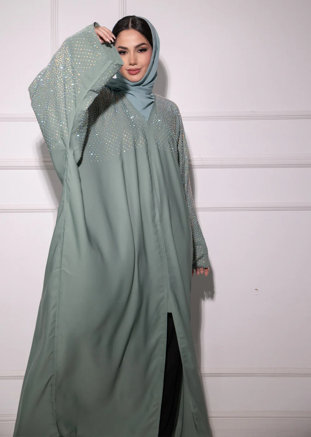 DSL-203 Aroosh - Teal Smoke Abaya - Image 6