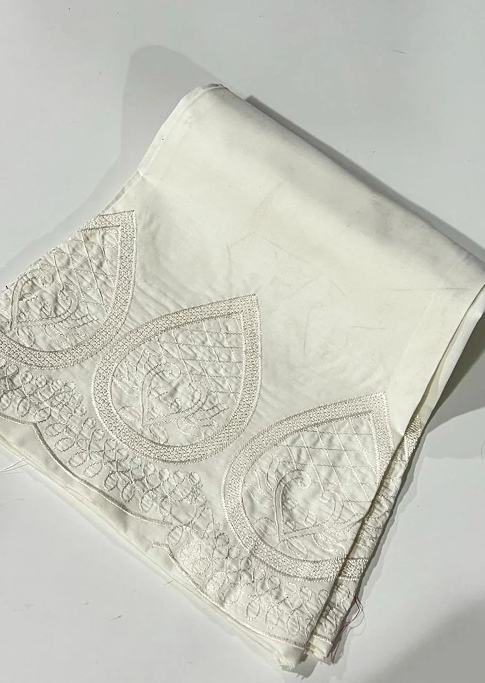 DXT507 Off White Cotton Embroidered Trousers