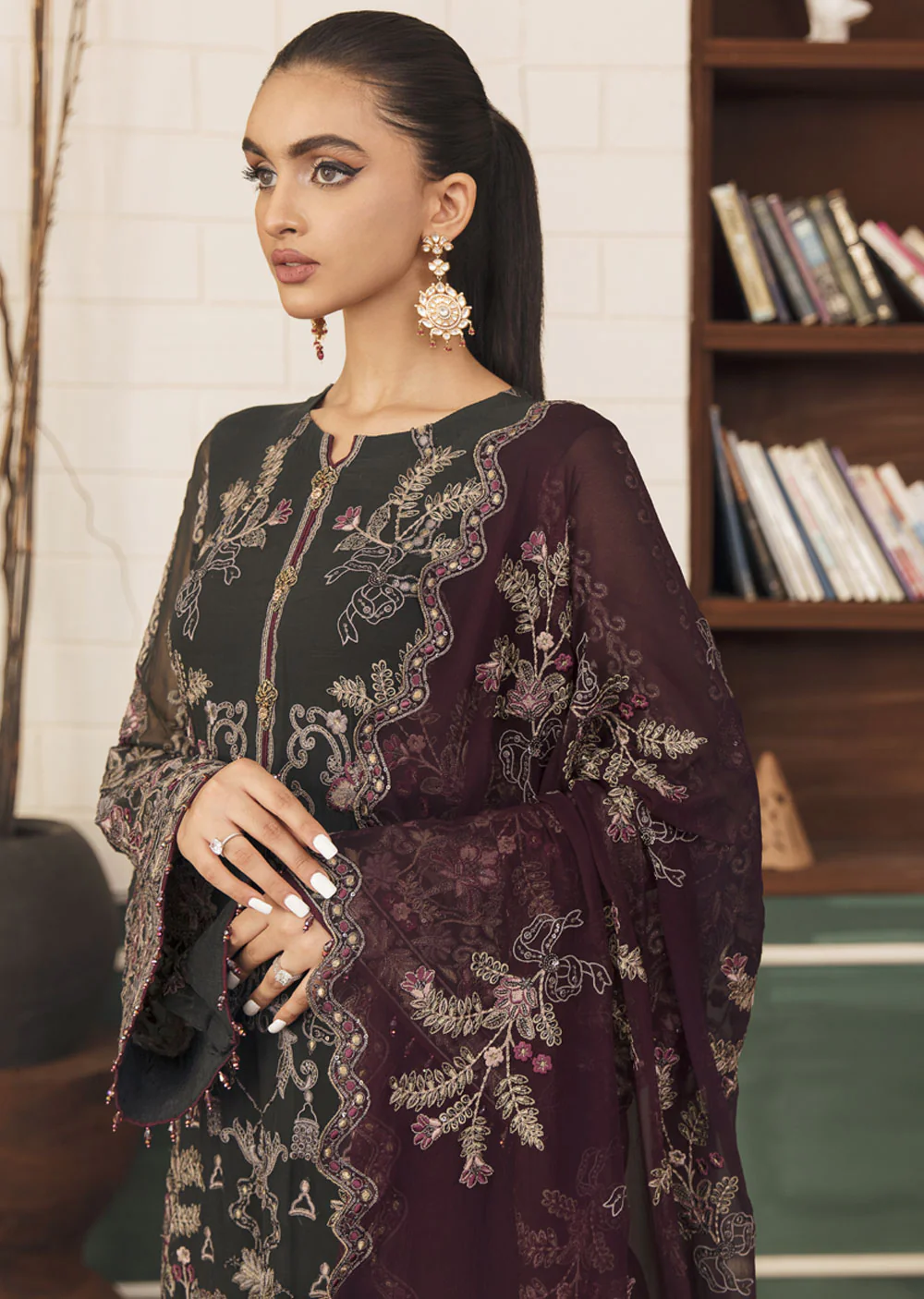 FE-504 - CRIMSON CHARCOAL GREY - Unstitched - Flossie Executive Collection Vol 5 2023 - Image 2