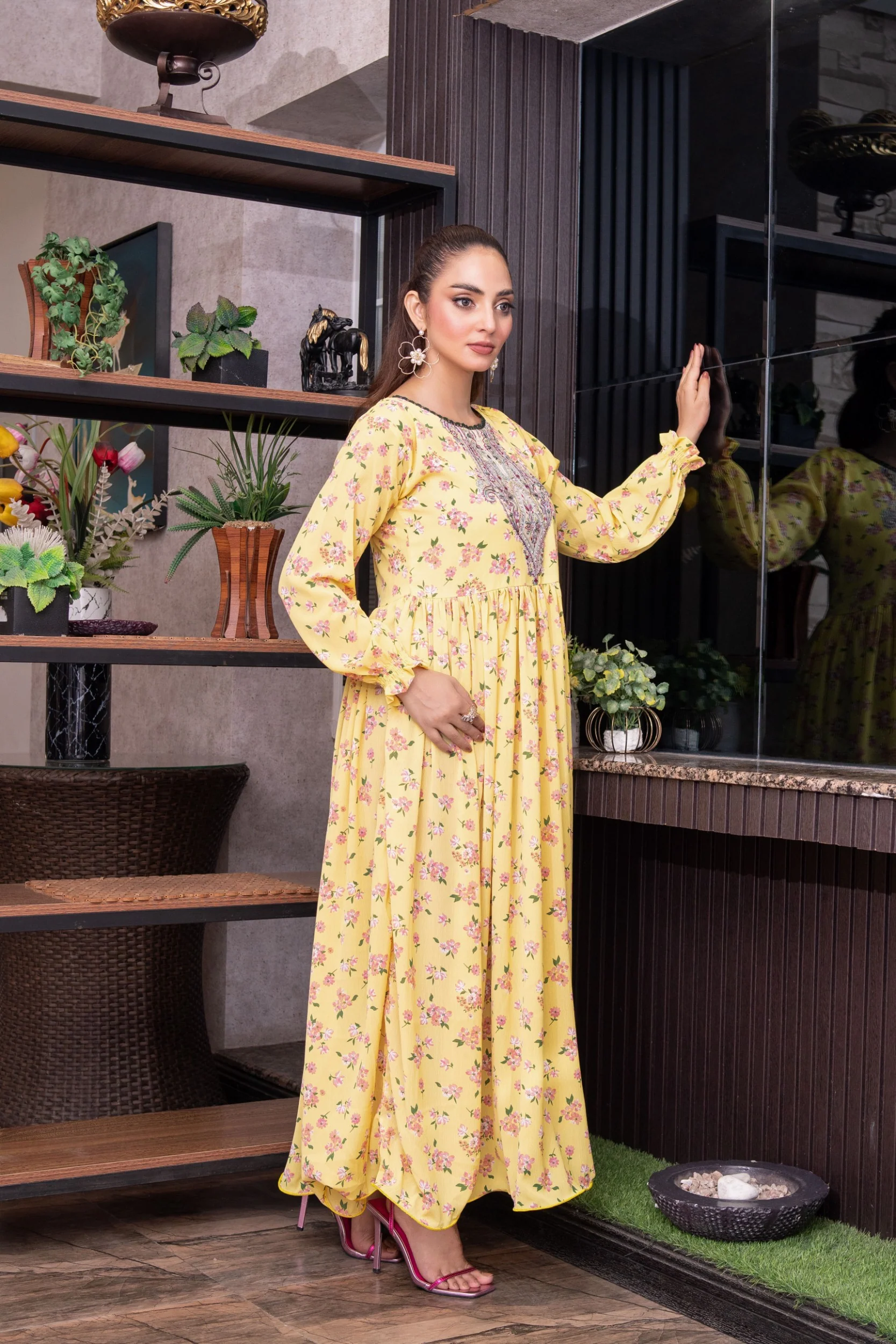 FK-308- Yellow - Readymade Frock Georgette Outfit 2025 - Image 5