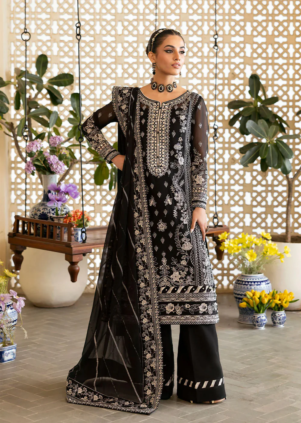 GLCT-07 -Black - Nyra - Gulaal Reverie Embroidered Chiffon Collection 2025