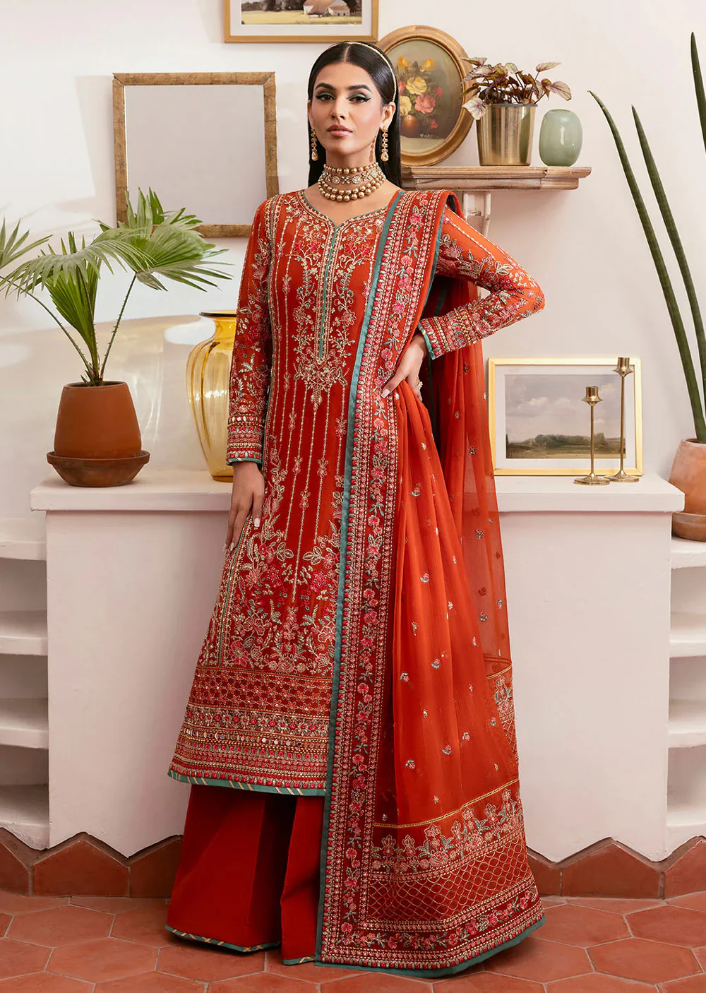 GLCT-10 - Rust - Zarna - Gulaal Reverie Embroidered Chiffon Collection 2025