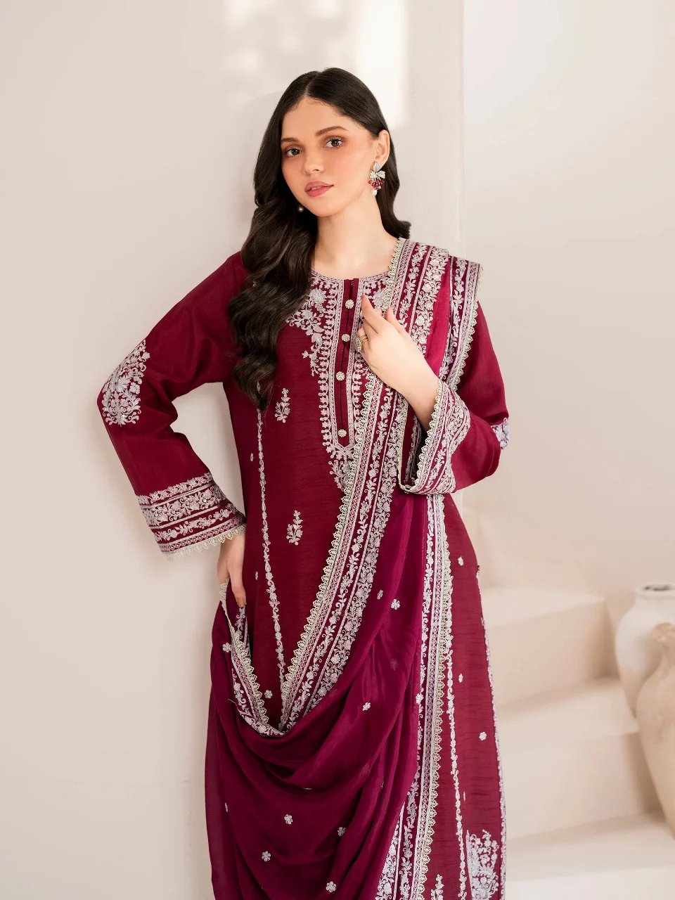 GNT-5003 - Rosette Garnet - Readymade 3 Piece Silk Suit - Image 4