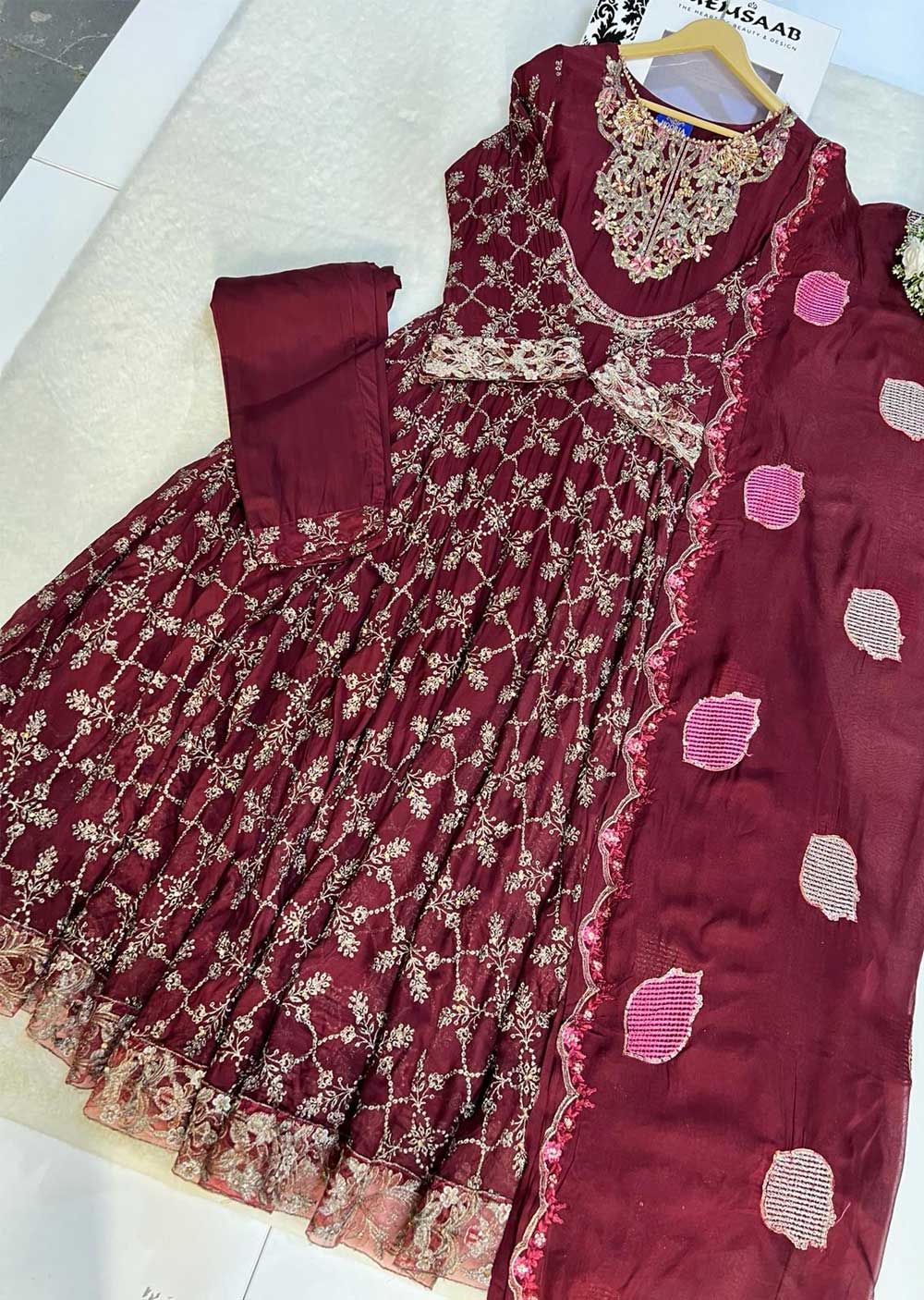 H-1181 Maroon - Chiffon Maxi Dress - Image 4