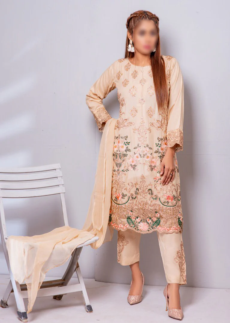 HK08 Readymade Mother & Daughter Embroidered Linen Suit - Image 3