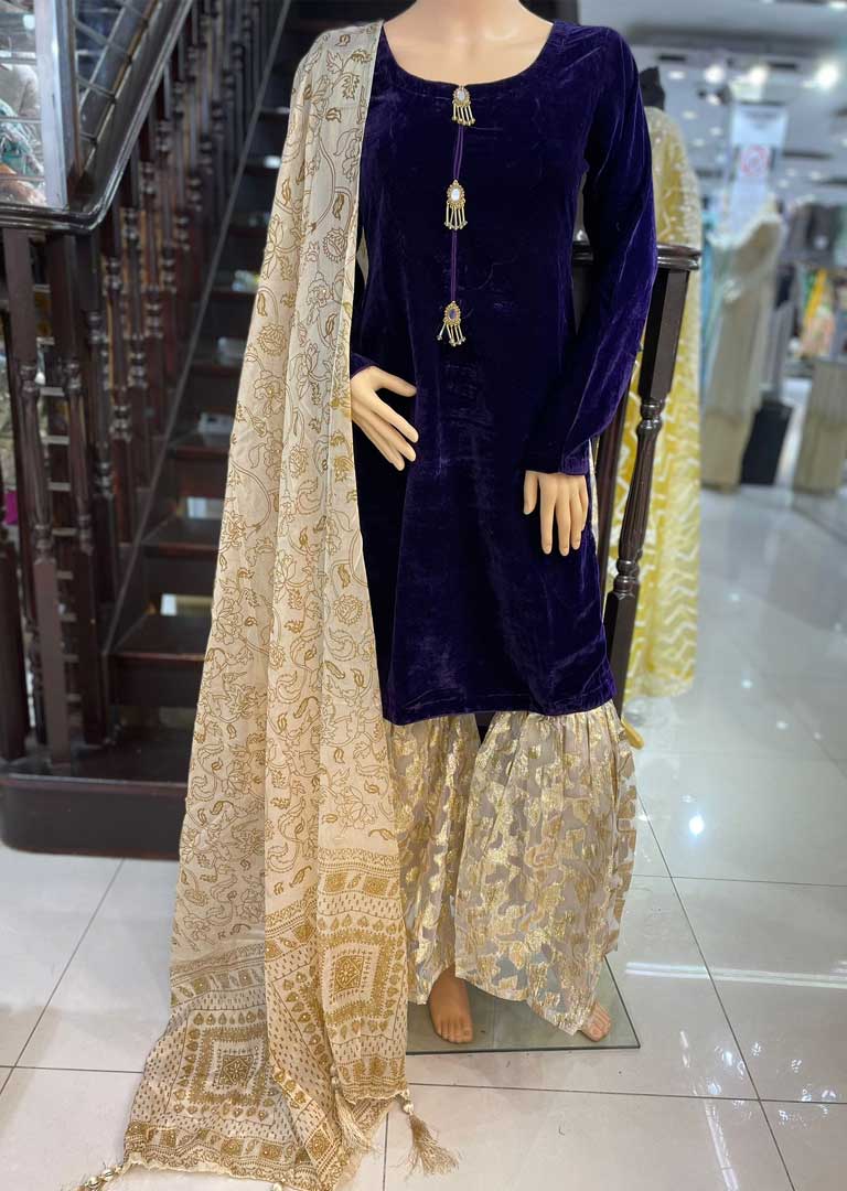 HK114 Purple Readymade Velvet Suit
