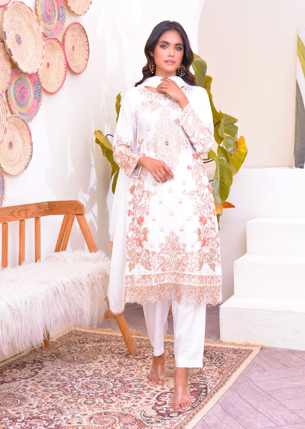 HK128 Rahat White Readymade Mother & Daughter Suit - Image 7