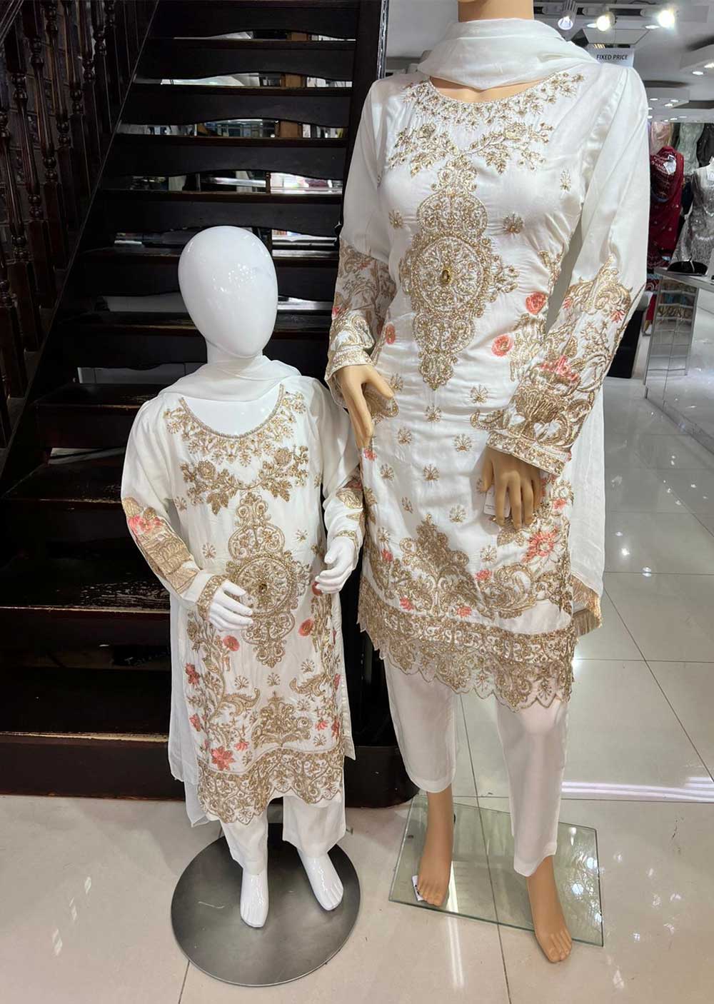 HK128 Rahat White Readymade Mother & Daughter Suit - Image 8