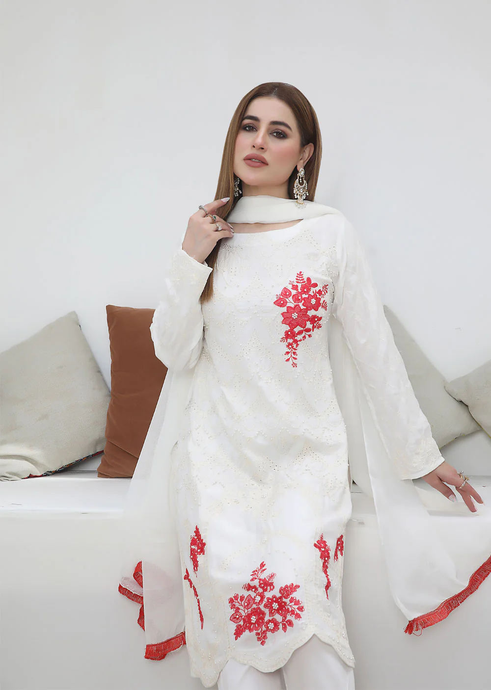 HK169 Ruhayli - Readymade White Linen Suit - Image 2