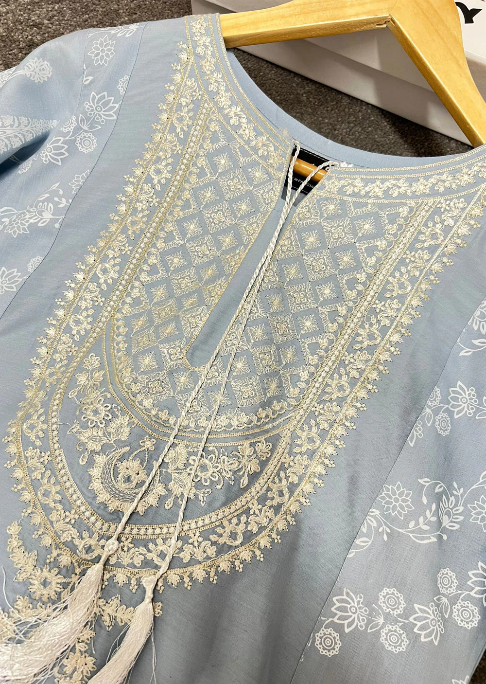 HK181     Bekhud Readymade Baby Blue Linen Mother & Daughter Suit - Image 7