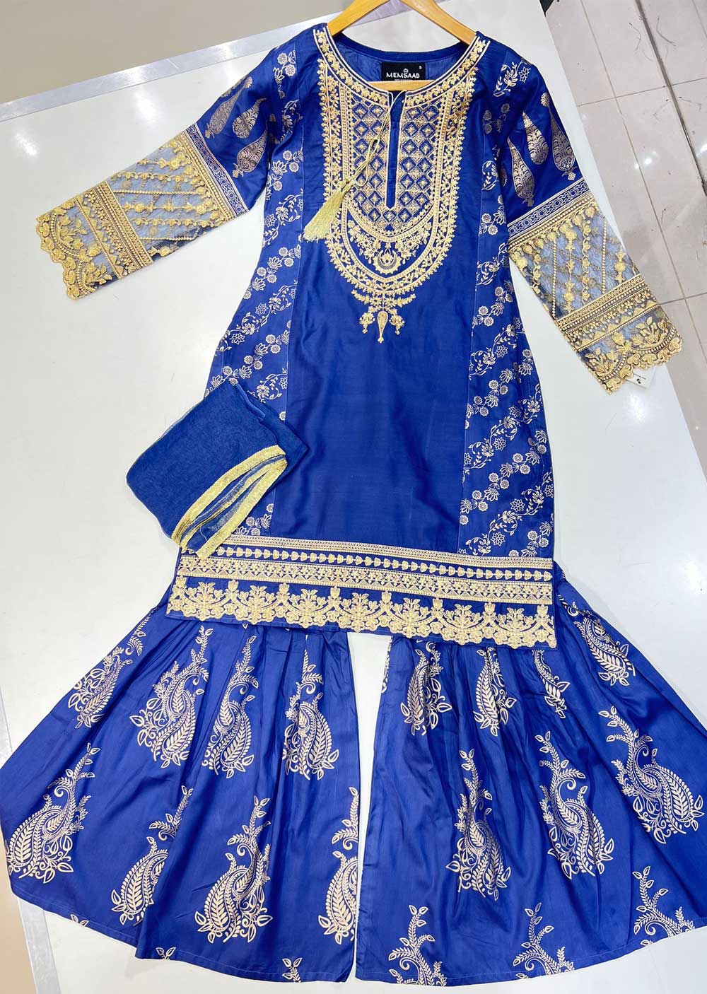 HK181 Bekhud Readymade Blue Linen Mother & Daughter Suit - Image 3