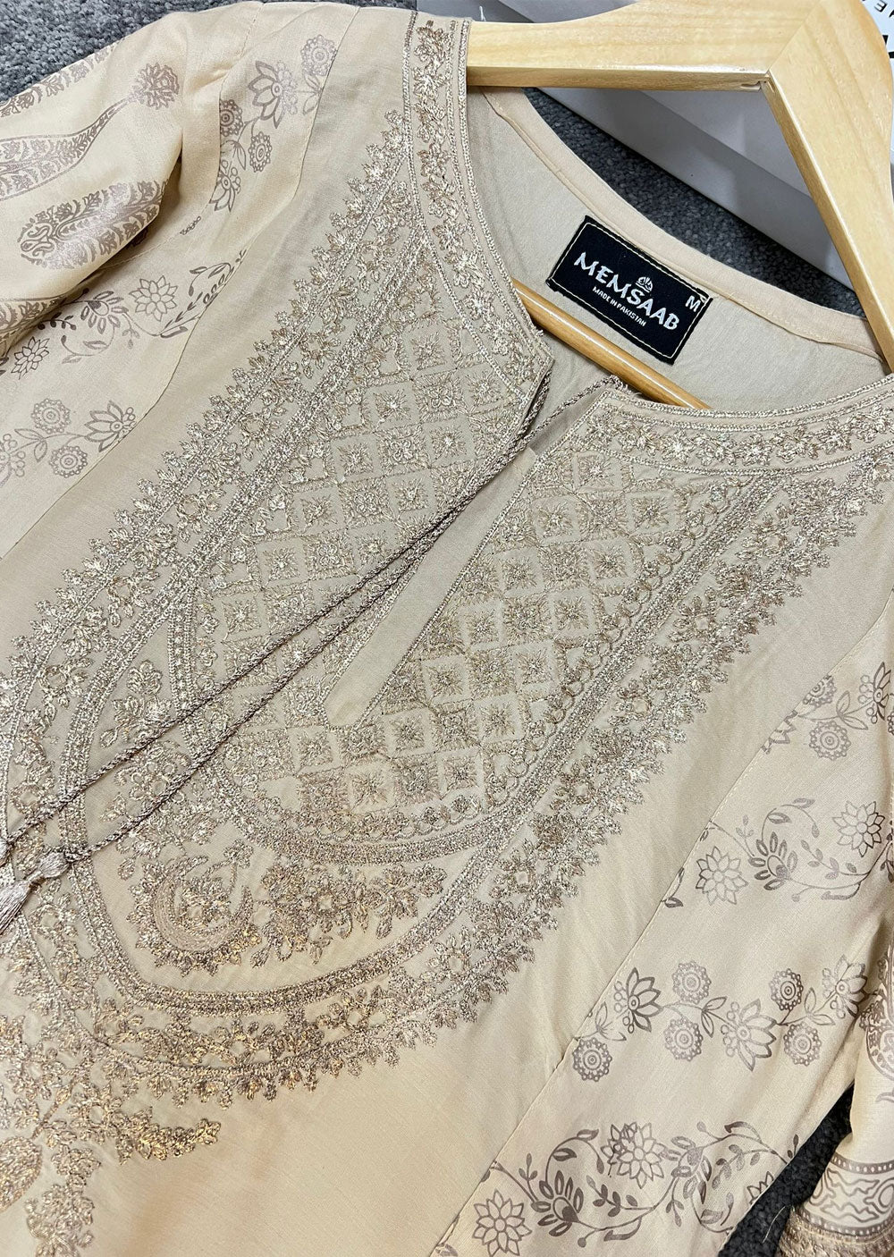 HK181 Bekhud Readymade Gold Linen Mother & Daughter Suit - Image 2