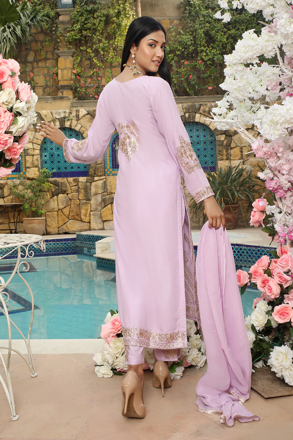 HK192 Barzakh Lilac Readymade Linen Mother & Daughter Suit - Image 3