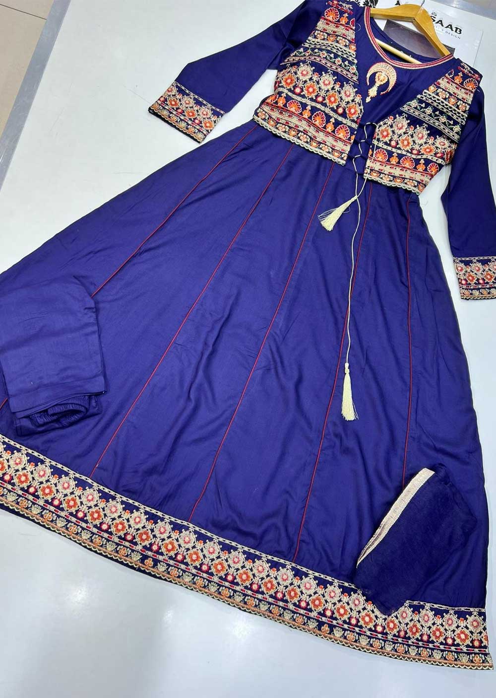 HK201 Areej Readymade Blue Linen Jacket Dress - Image 4