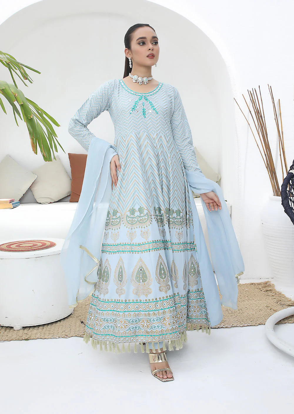 HK202 Samarkand Readymade Light Blue Dress
