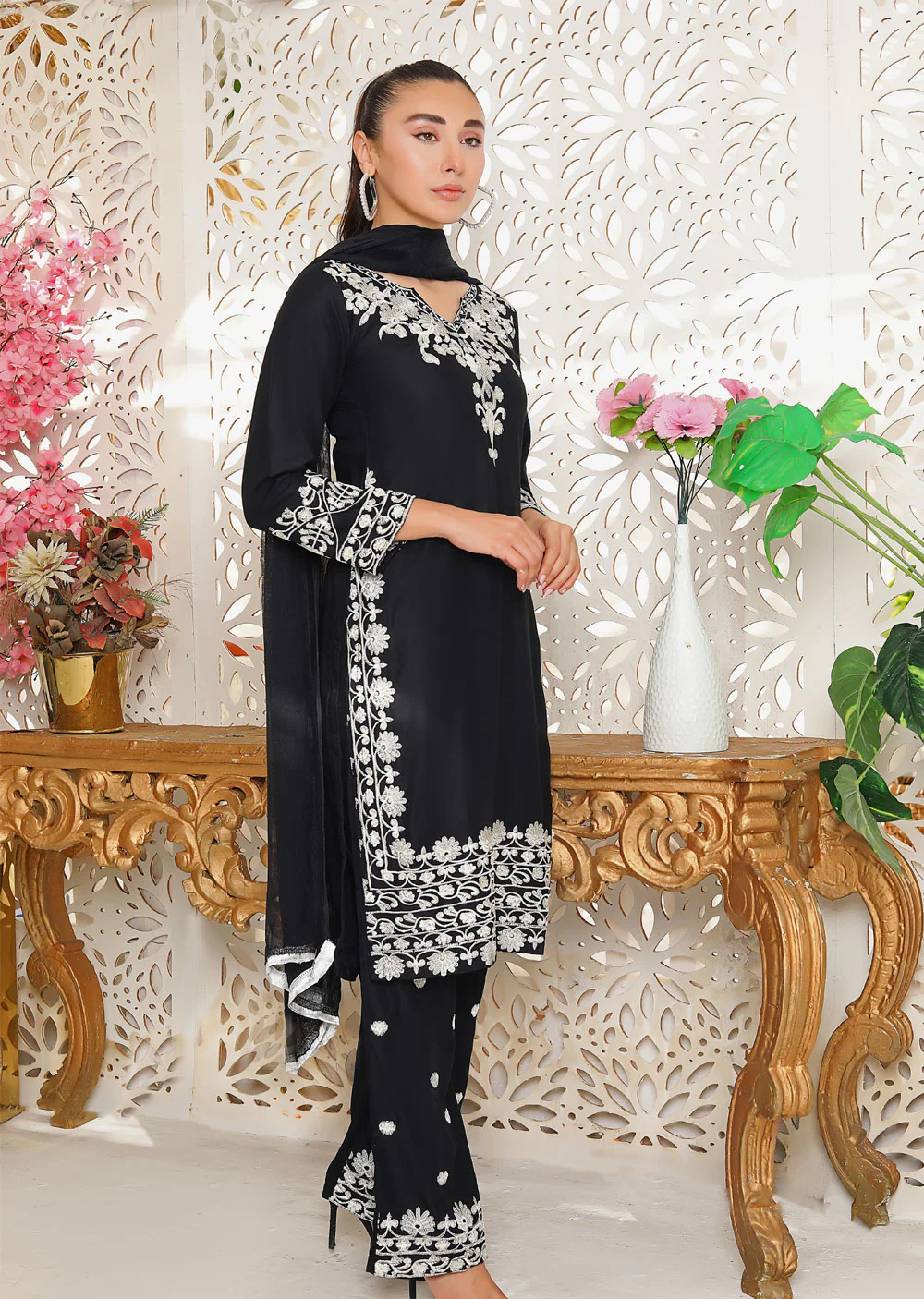 HK209 Tere Bin Readymade Black Linen Suit - Image 2