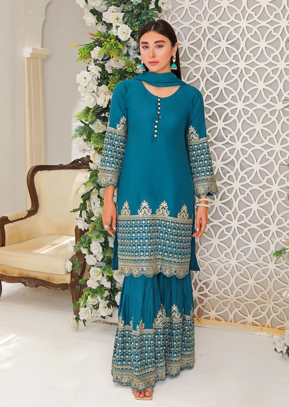 HK211 Ferra Readymade Teal Linen Suit - Image 5