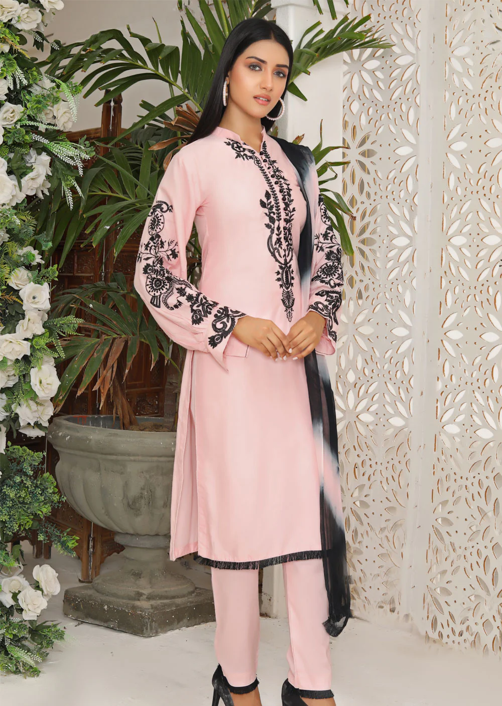 HK212 Lameez Readymade Pink Linen Suit