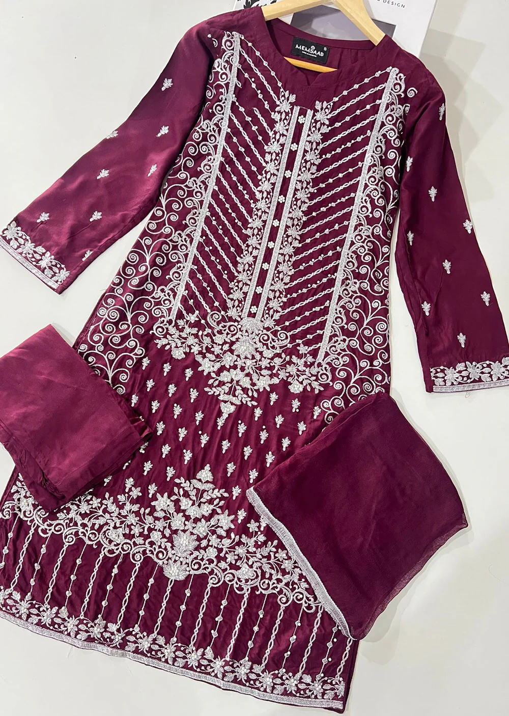 HK217 Syma - Maroon Readymade Linen Suit - Image 4