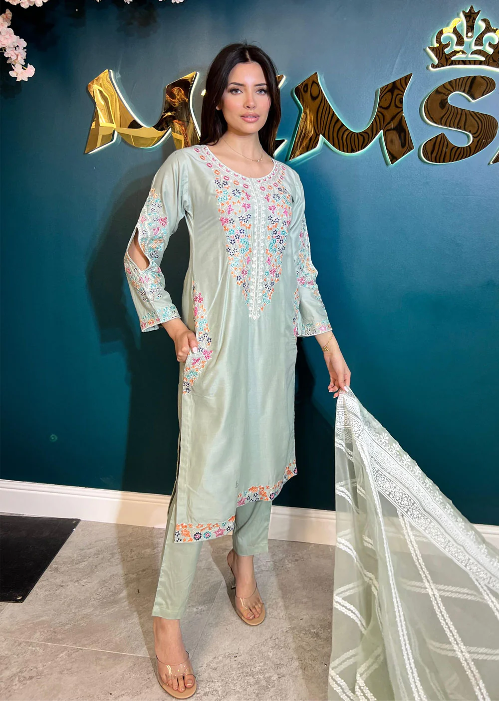 HK248 - Mint Readymade Linen Suit - Image 4